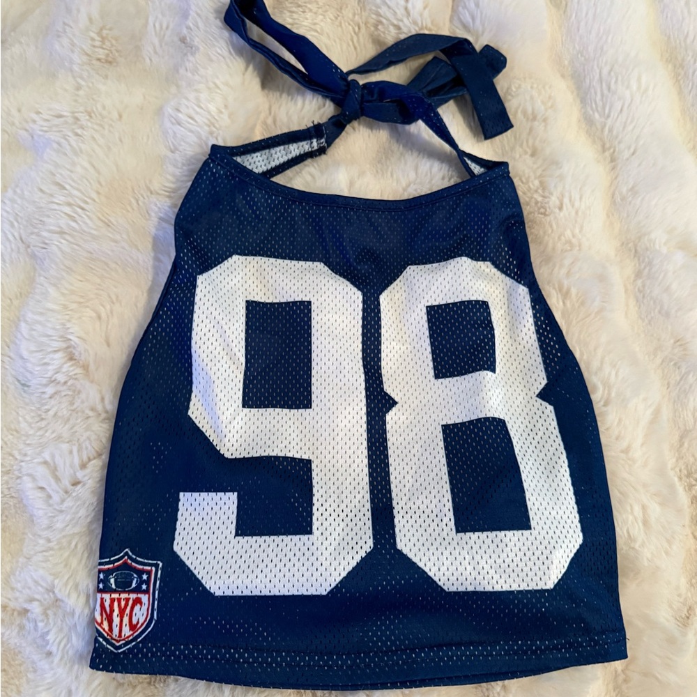 Navy Blue Mesh Halter Top with White Number 98